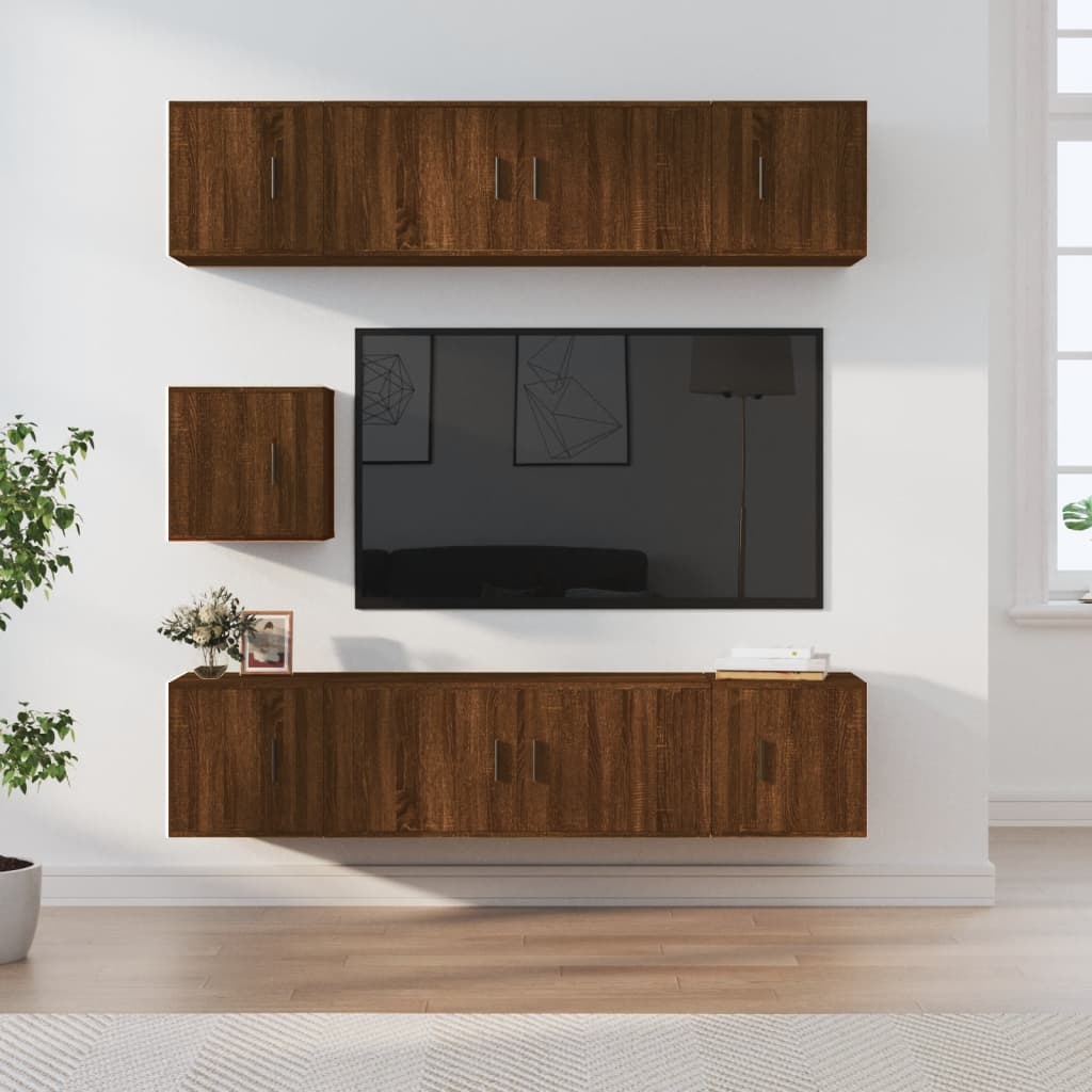 7-delige Tv-meubelset bewerkt hout bruineikenkleurig