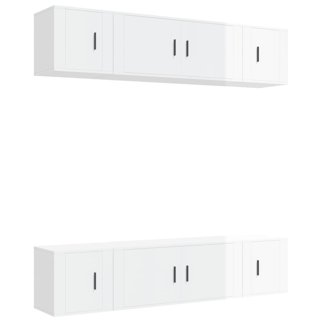 6-delige Tv-meubelset bewerkt hout hoogglans wit