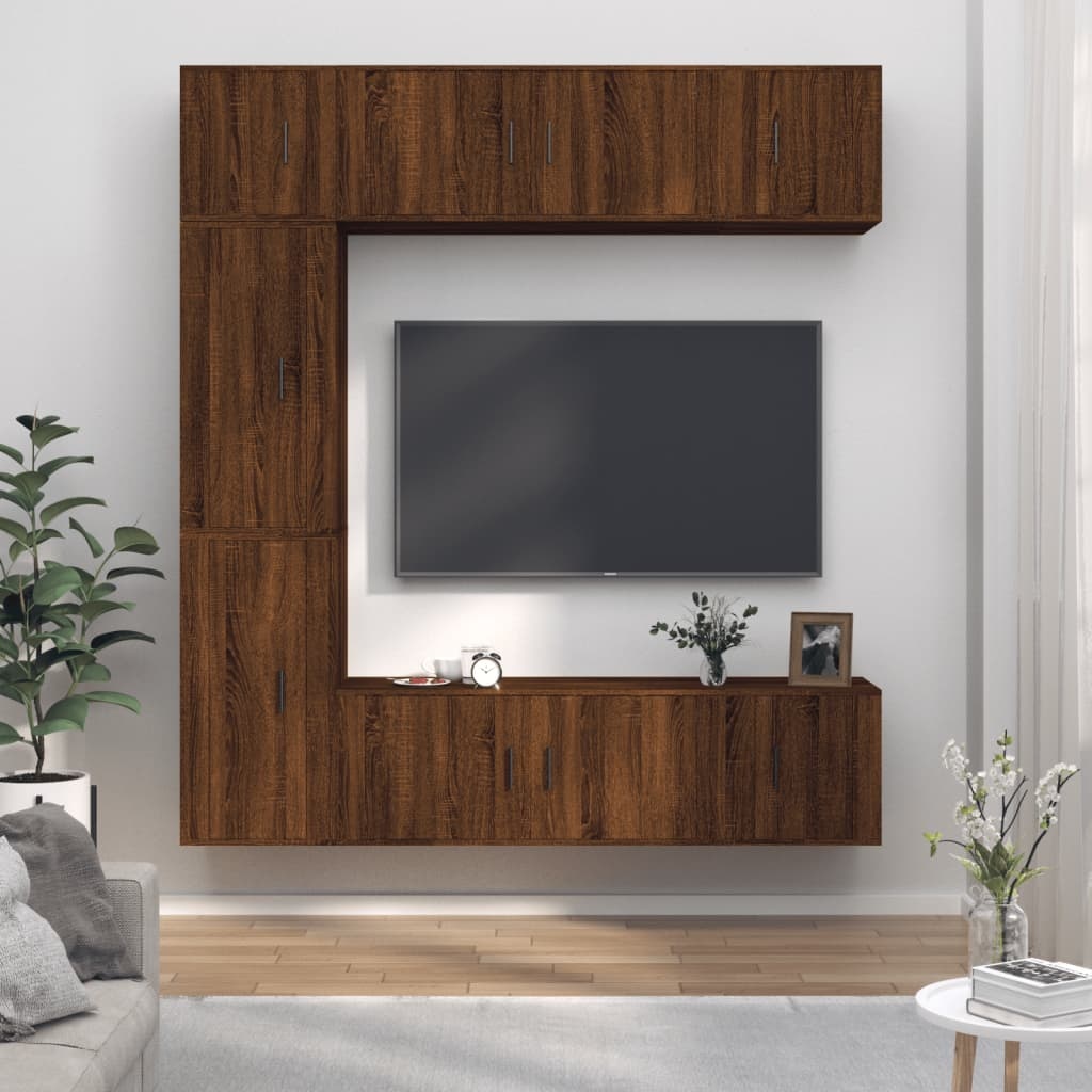 7-delige Tv-meubelset bewerkt hout bruineikenkleurig