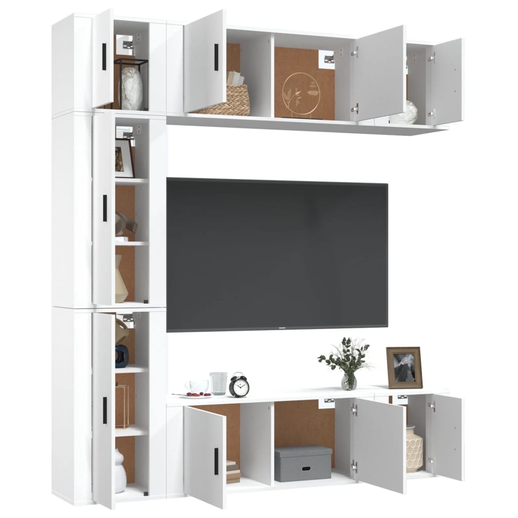 7-delige Tv-meubelset bewerkt hout hoogglans wit