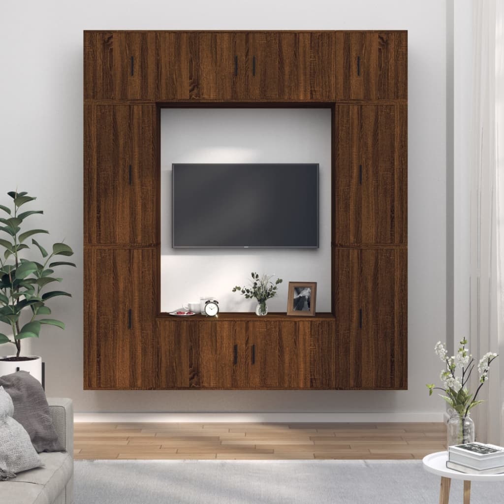 8-delige Tv-meubelset bewerkt hout bruineikenkleurig