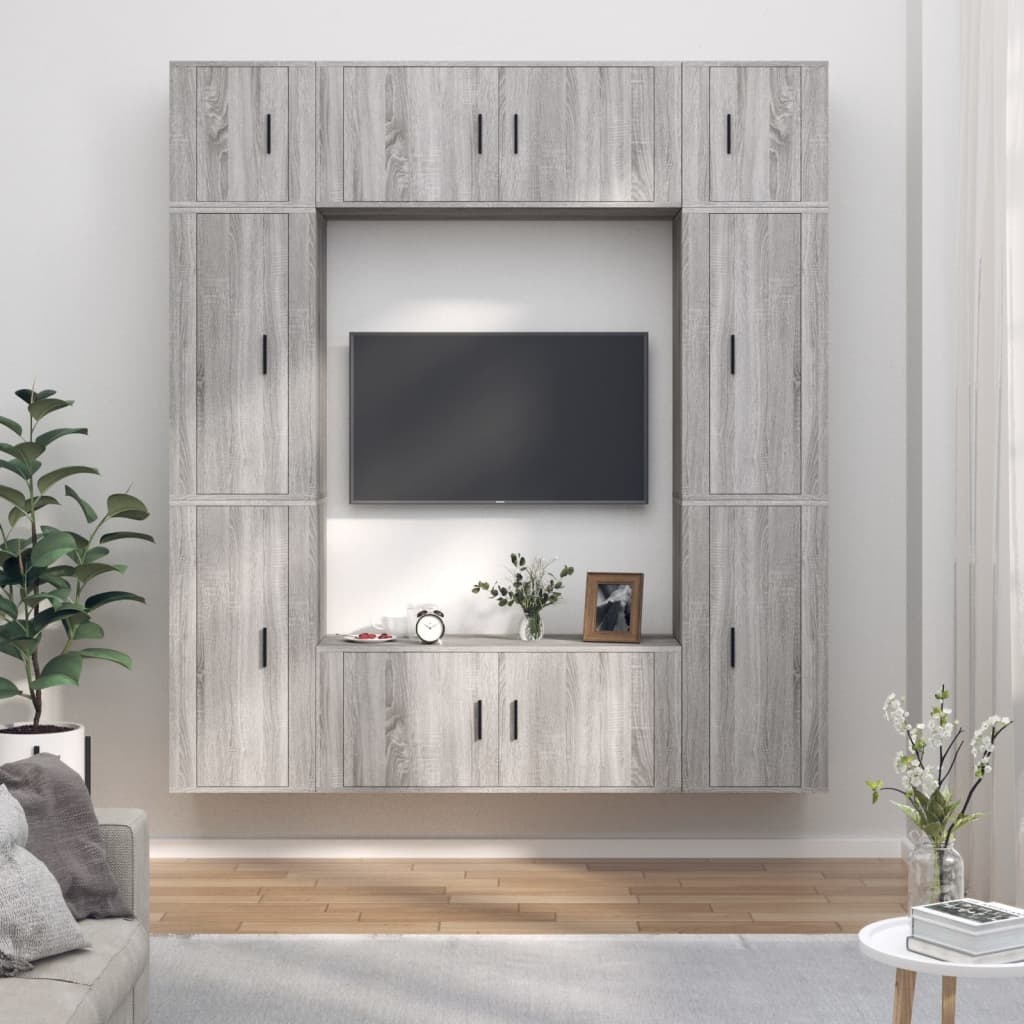 8-delige Tv-meubelset bewerkt hout grijs sonoma eikenkleurig
