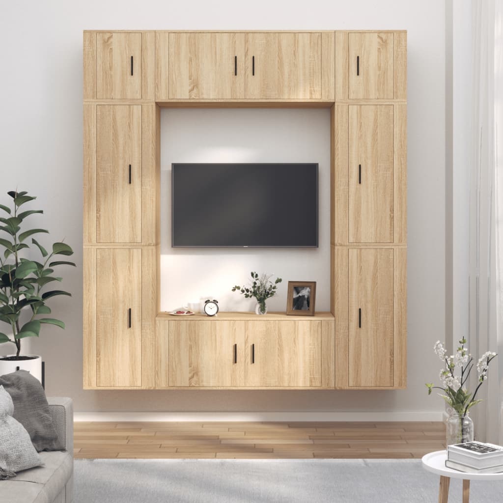 8-delige Tv-meubelset bewerkt hout sonoma eikenkleurig