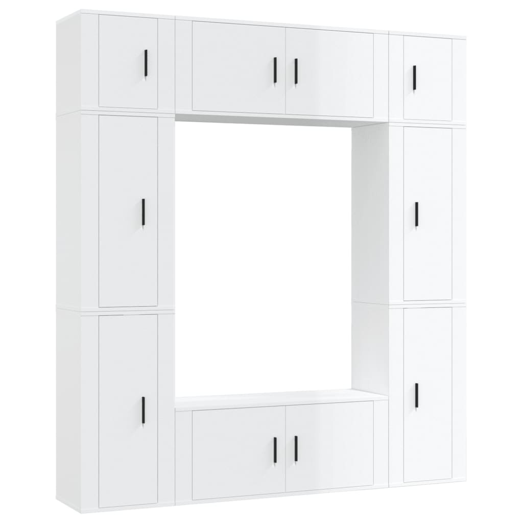 8-delige Tv-meubelset bewerkt hout hoogglans wit