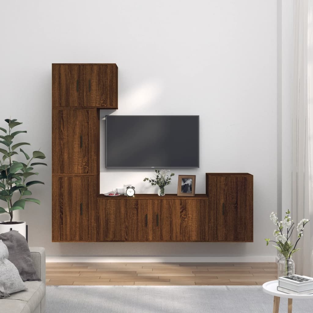 5-delige Tv-meubelset bewerkt hout bruineikenkleurig