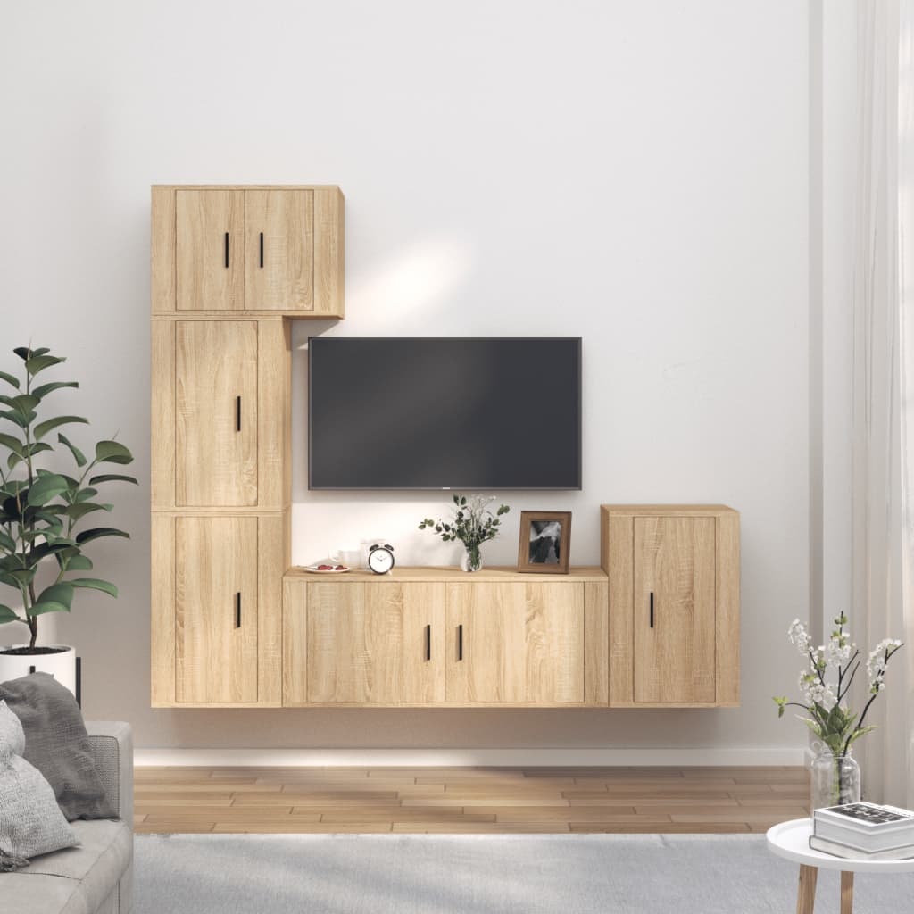 5-delige Tv-meubelset bewerkt hout sonoma eikenkleurig