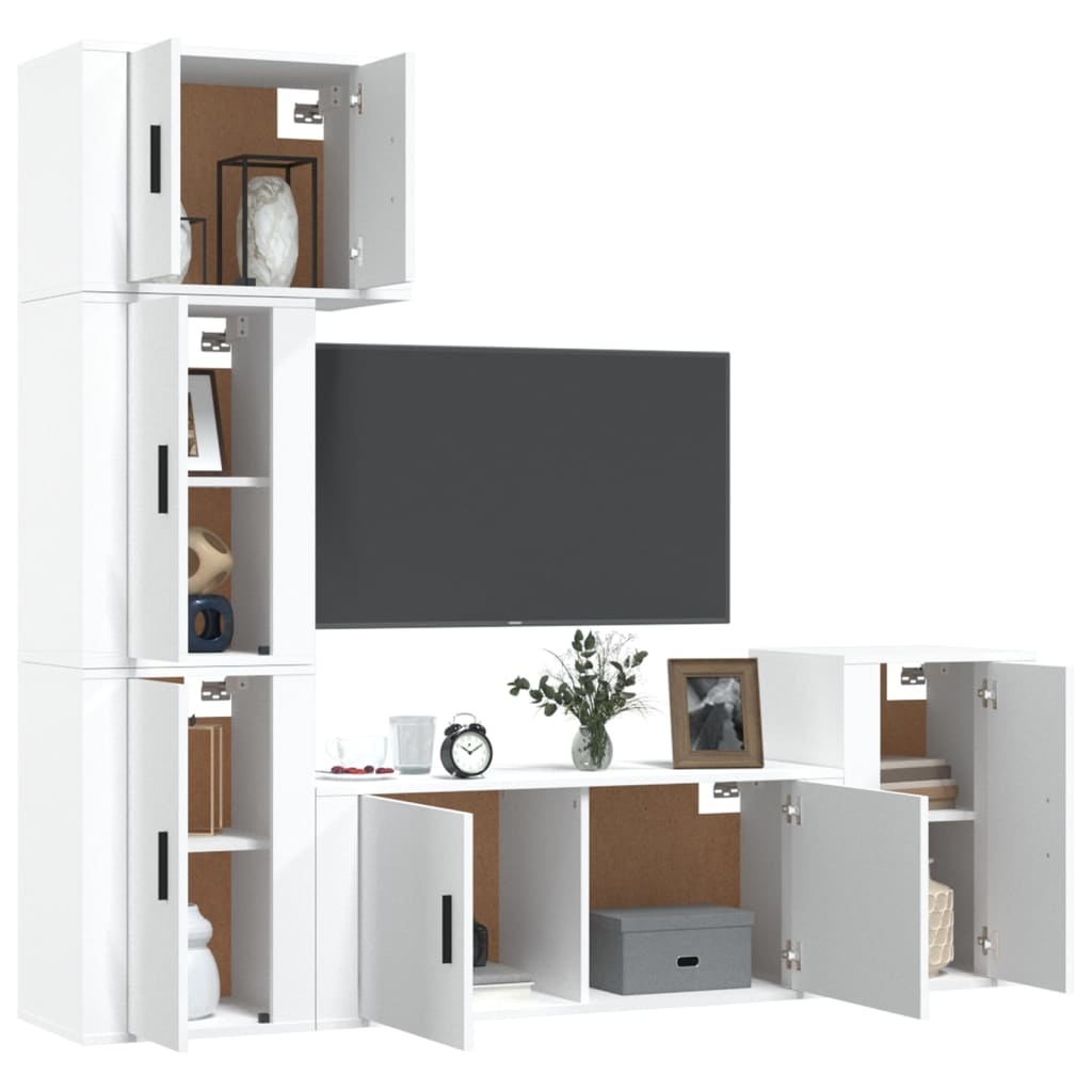 5-delige Tv-meubelset bewerkt hout wit
