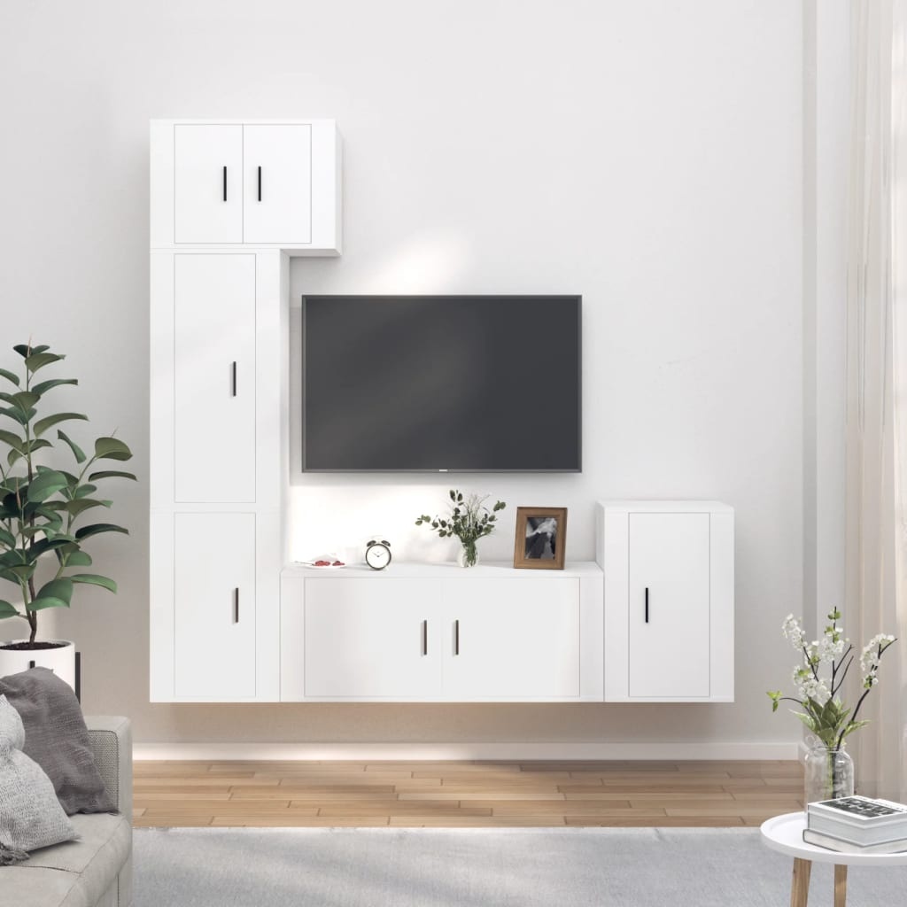 5-delige Tv-meubelset bewerkt hout wit