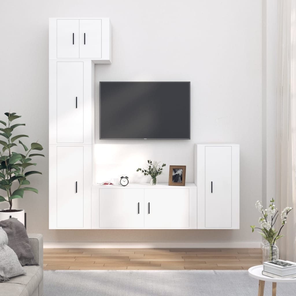 5-delige Tv-meubelset bewerkt hout wit