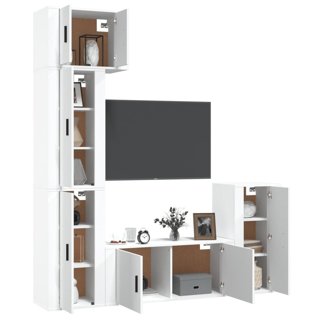 5-delige Tv-meubelset bewerkt hout wit