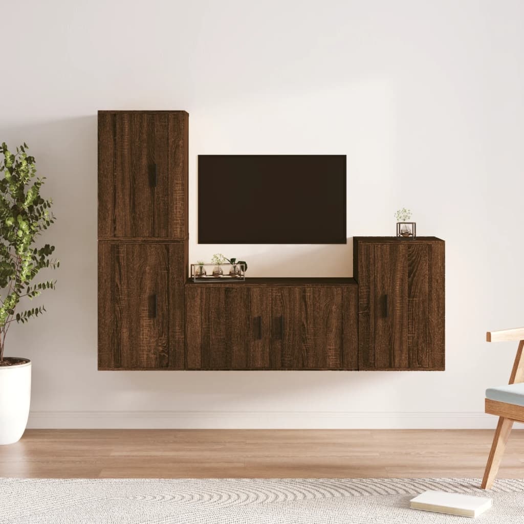 4-delige Tv-meubelset bewerkt hout bruineikenkleurig