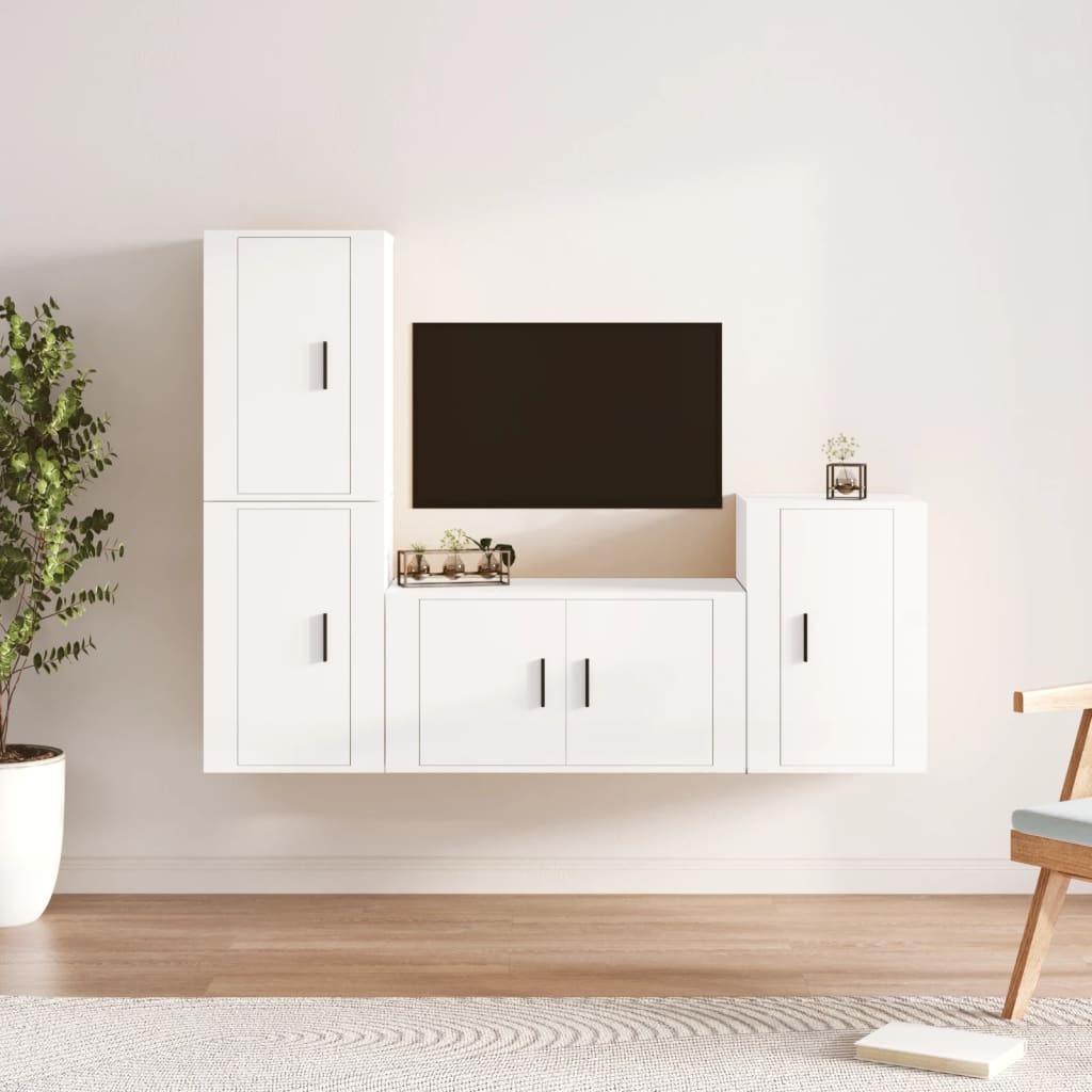 4-delige Tv-meubelset bewerkt hout hoogglans wit