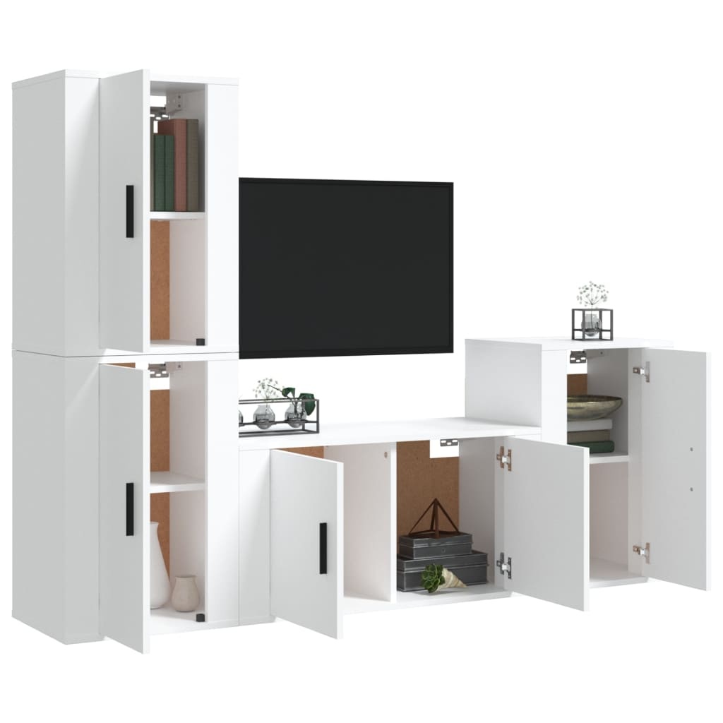 4-delige Tv-meubelset bewerkt hout wit