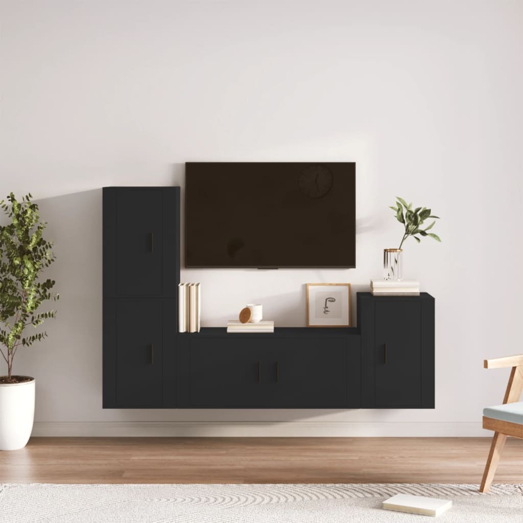 4-delige Tv-meubelset bewerkt hout zwart
