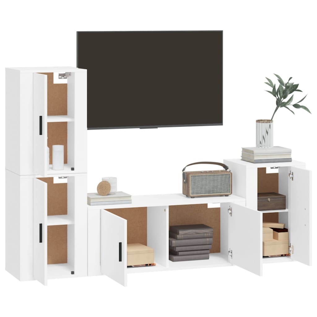 4-delige Tv-meubelset bewerkt hout wit