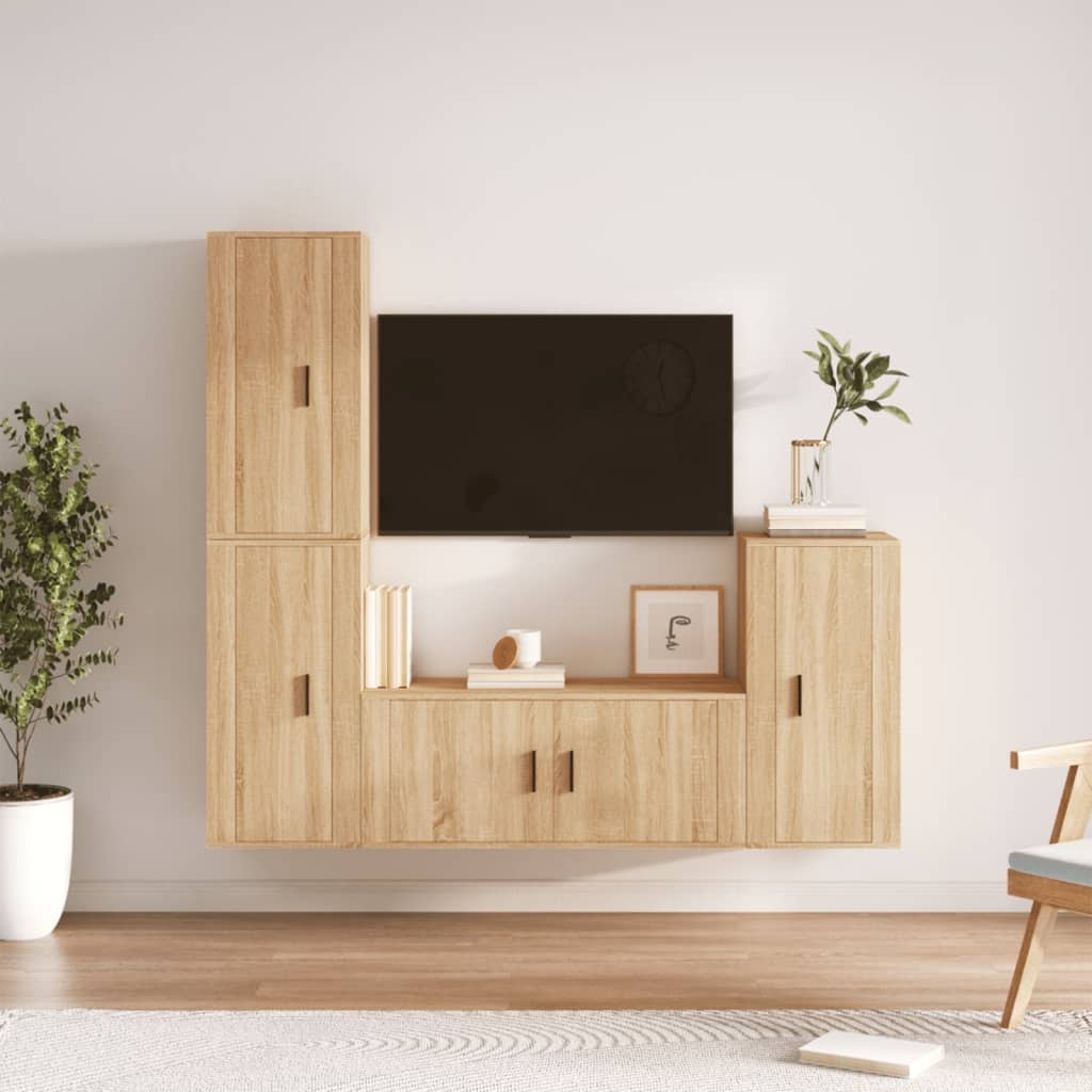4-delige Tv-meubelset bewerkt hout sonoma eikenkleurig