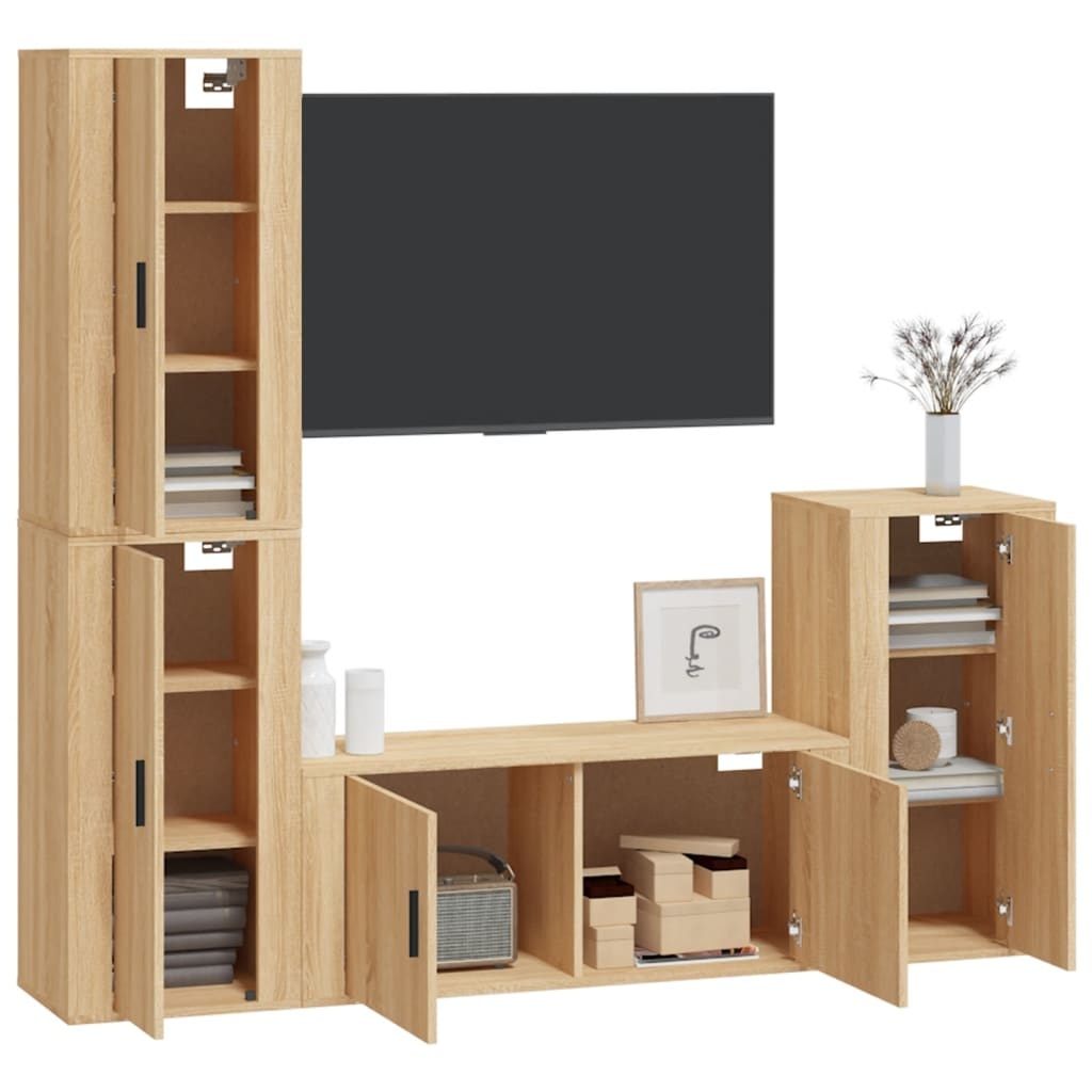 4-delige Tv-meubelset bewerkt hout sonoma eikenkleurig