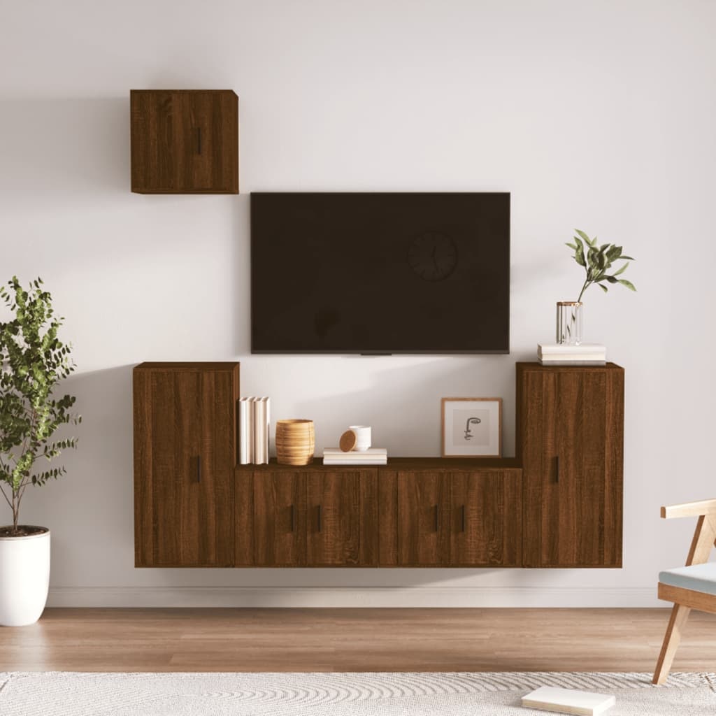 5-delige Tv-meubelset bewerkt hout bruineikenkleurig