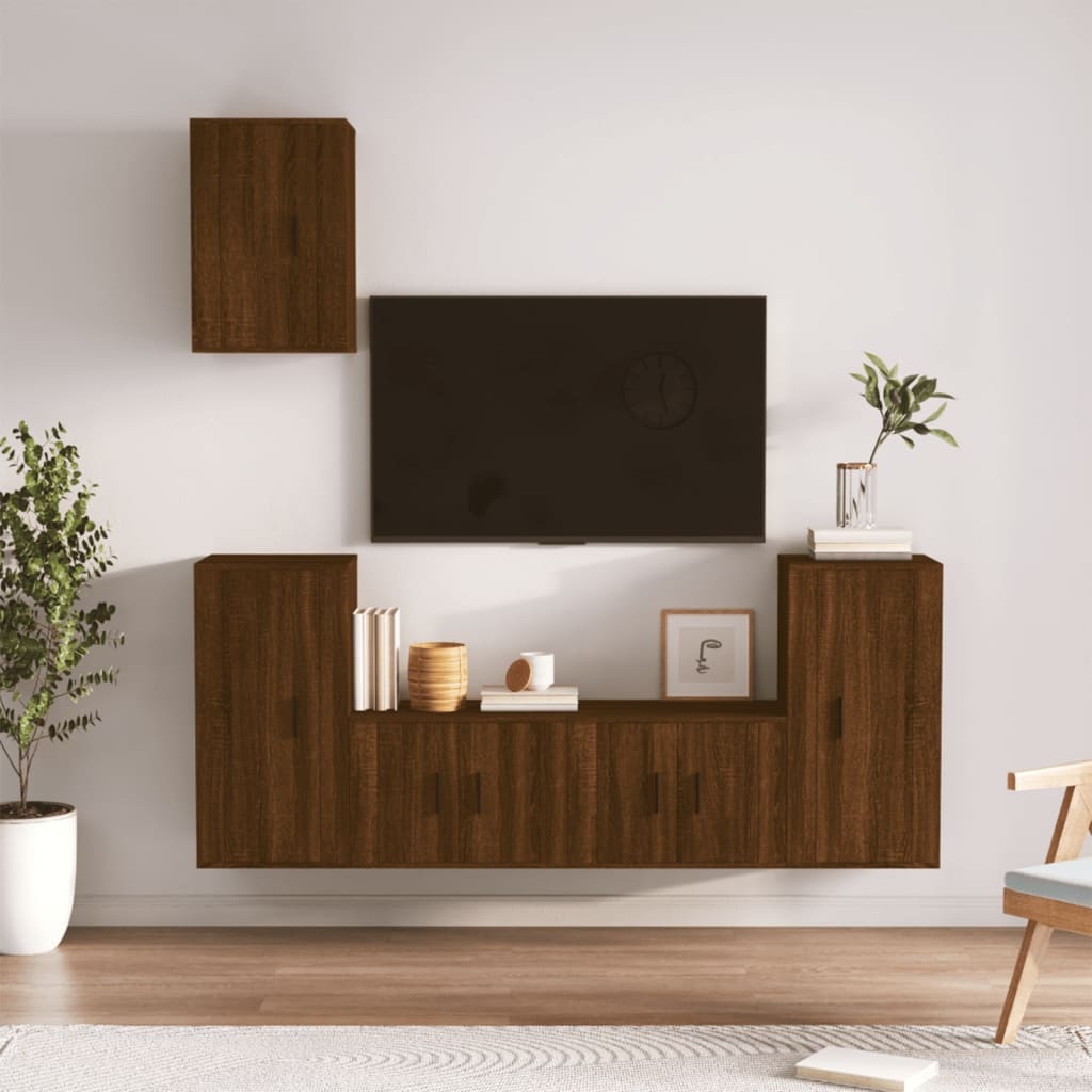 5-delige Tv-meubelset bewerkt hout bruineikenkleurig