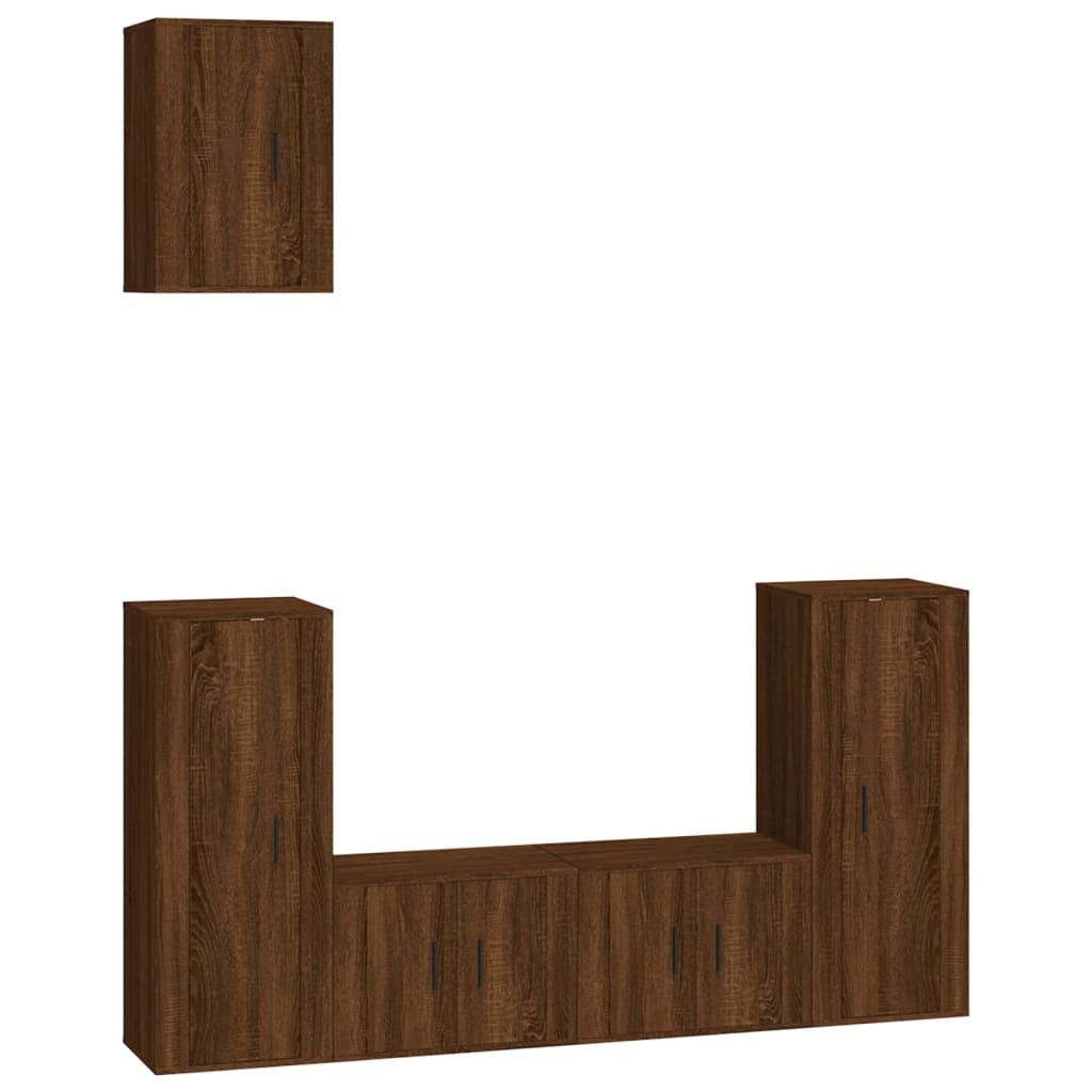 5-delige Tv-meubelset bewerkt hout bruineikenkleurig