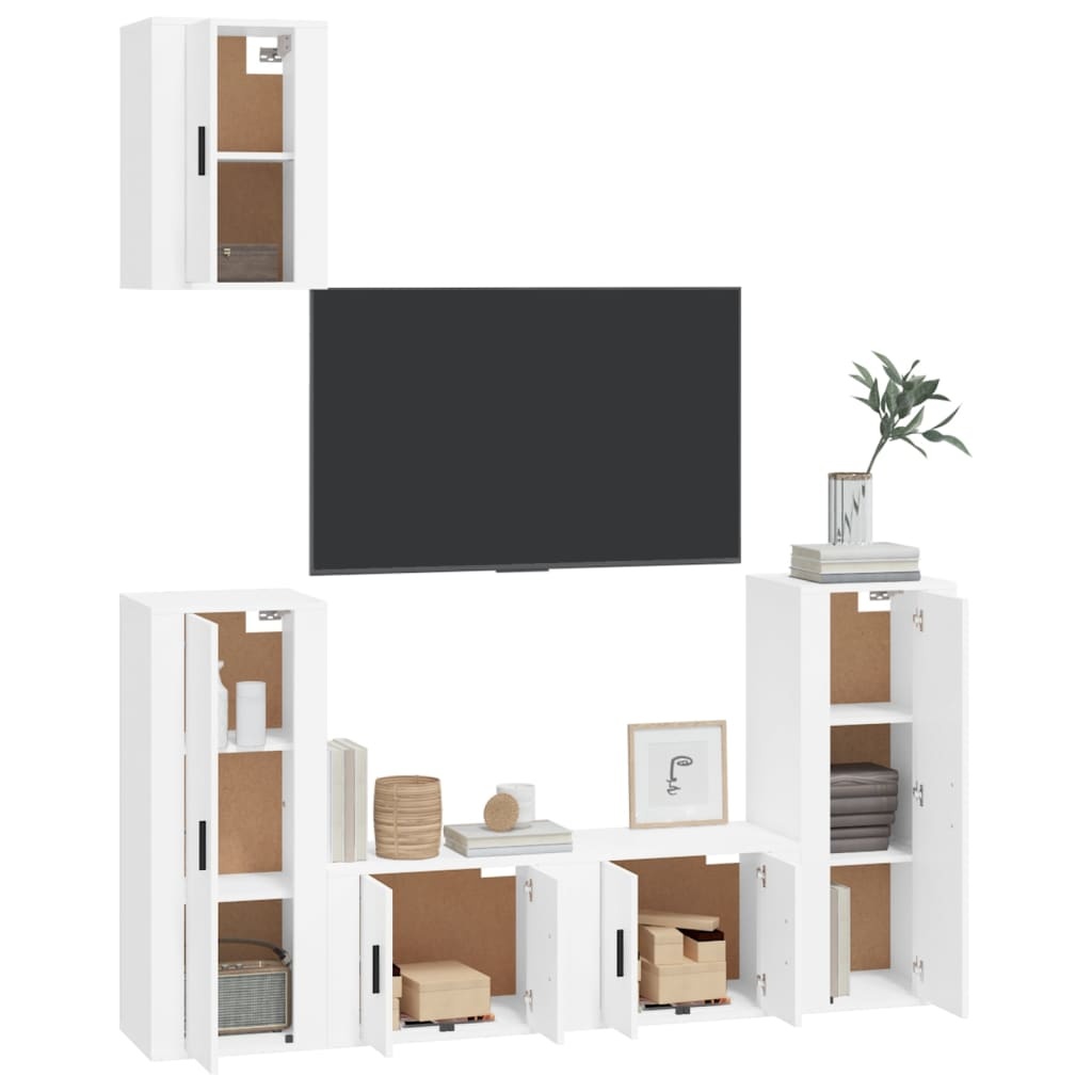 5-delige Tv-meubelset bewerkt hout wit