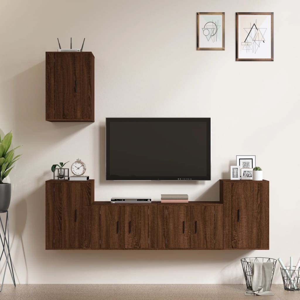 5-delige Tv-meubelset bewerkt hout bruineikenkleurig