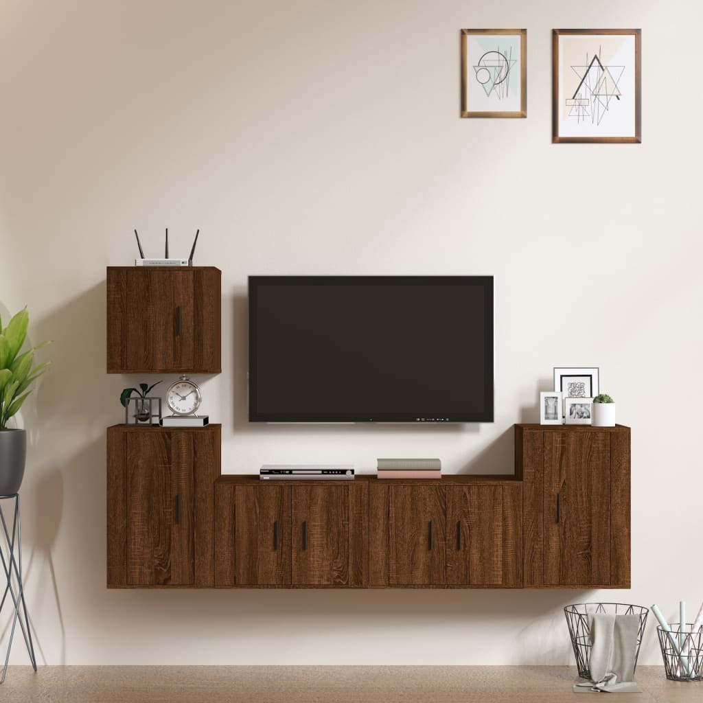 5-delige Tv-meubelset bewerkt hout bruineikenkleurig