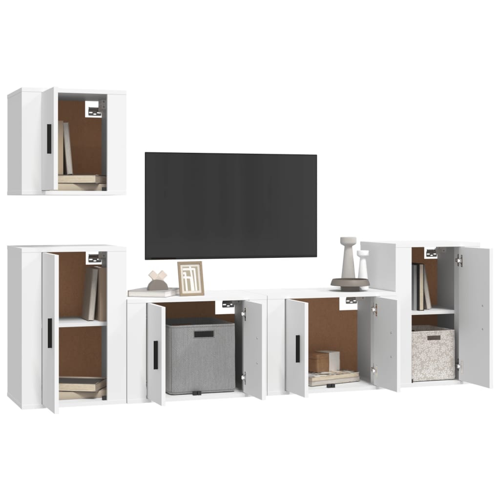 5-delige Tv-meubelset bewerkt hout wit