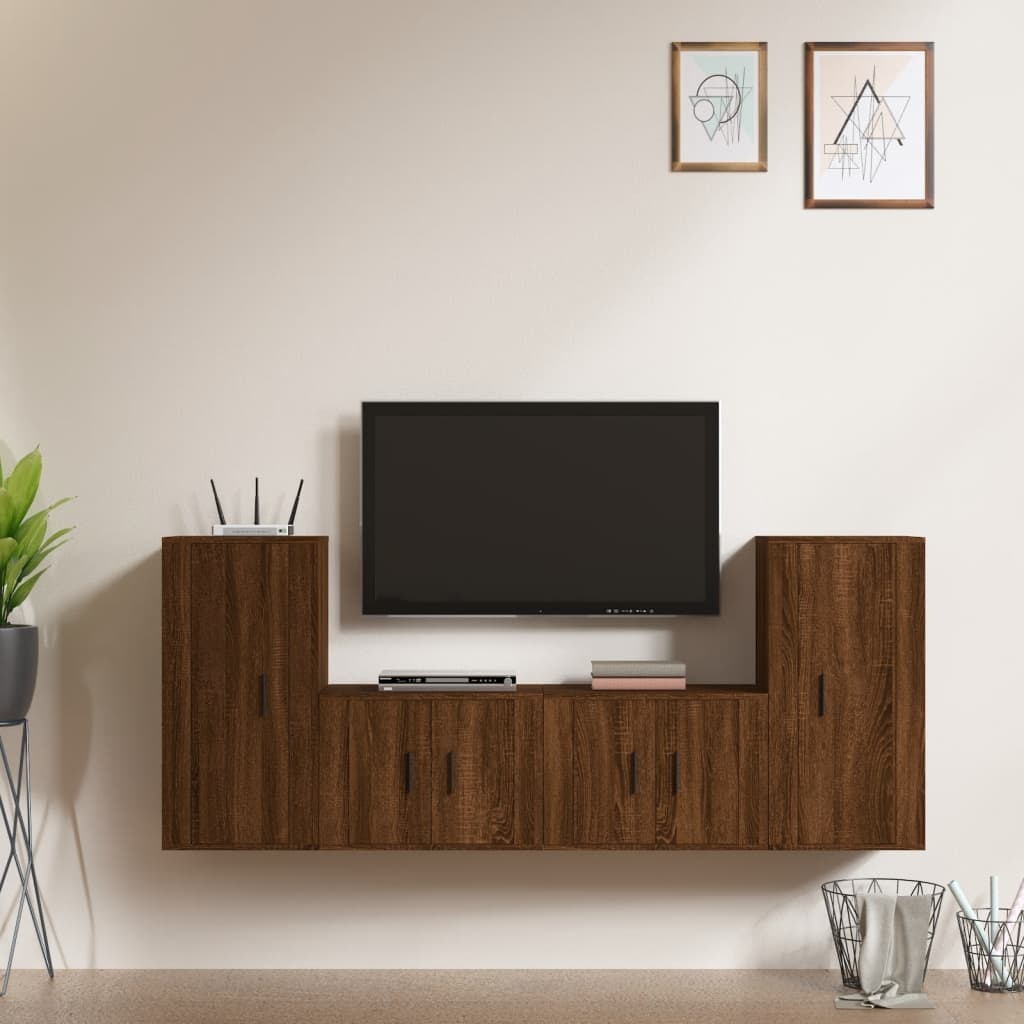 4-delige Tv-meubelset bewerkt hout bruineikenkleurig