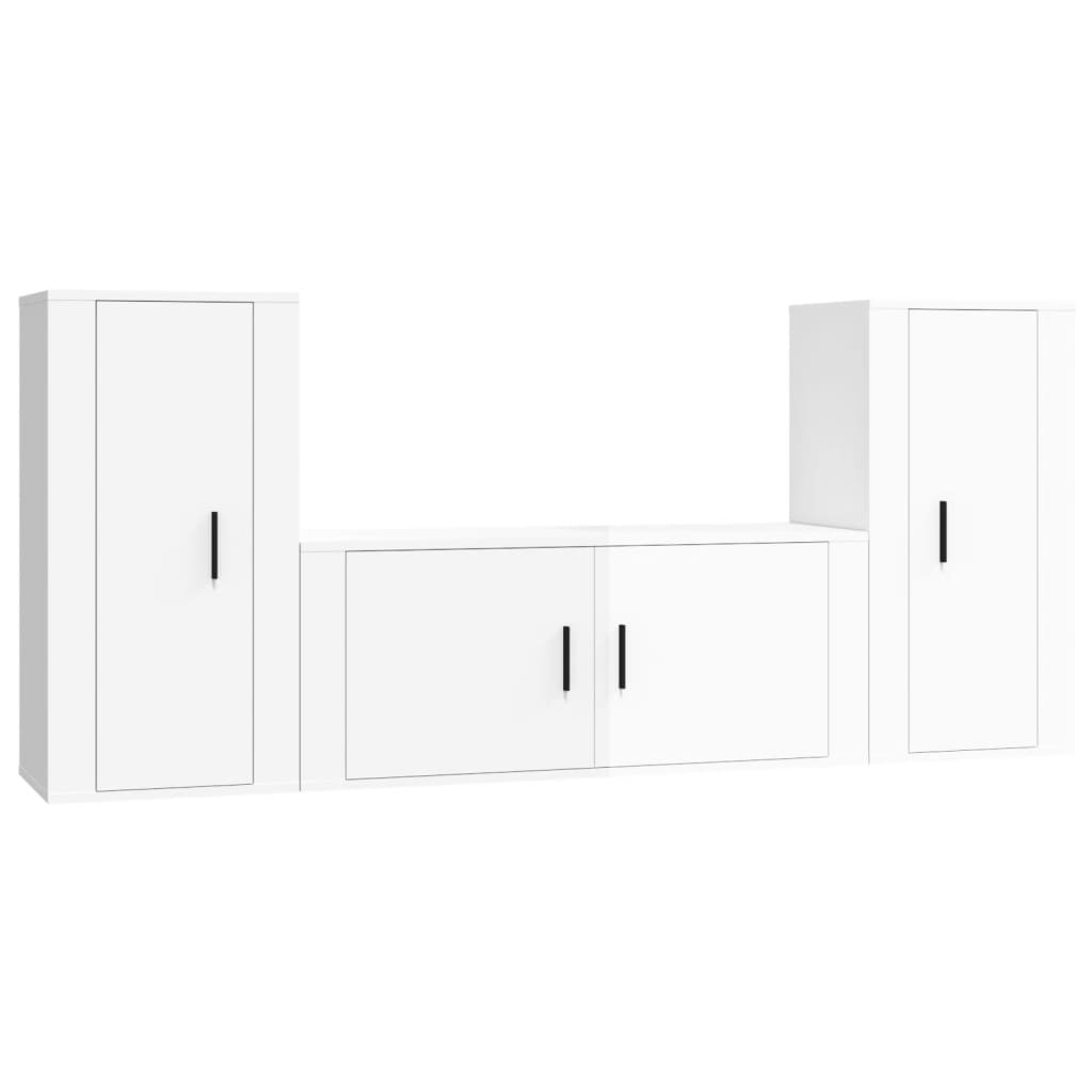 3-delige Tv-meubelset bewerkt hout hoogglans wit