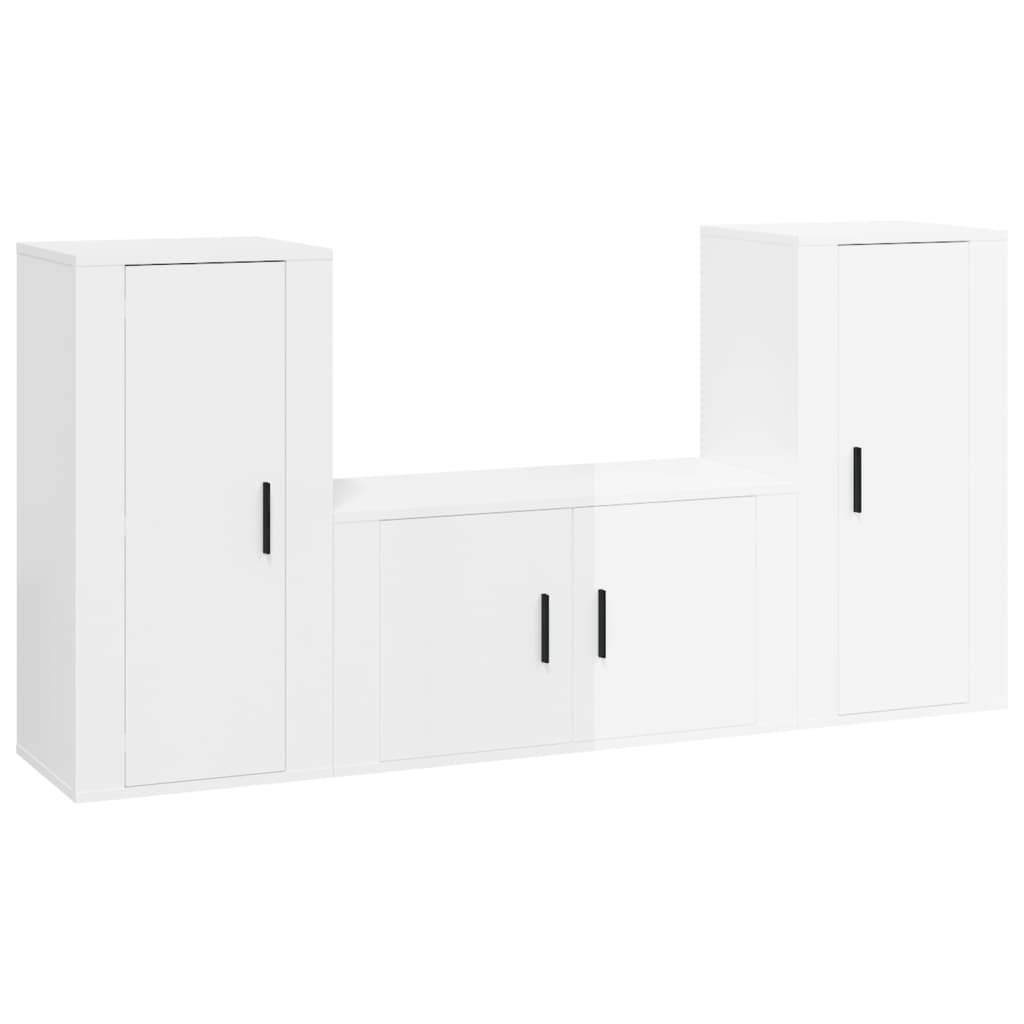 3-delige Tv-meubelset bewerkt hout hoogglans wit