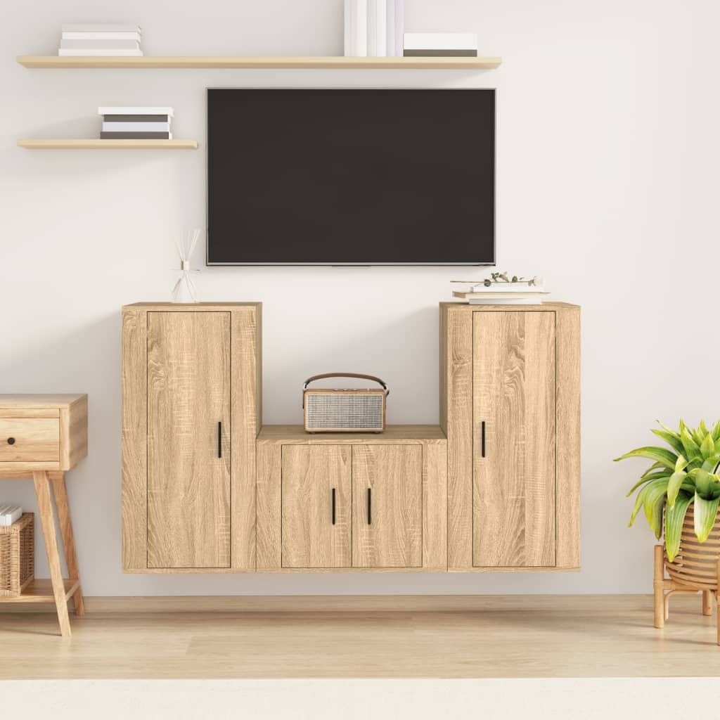 3-delige Tv-meubelset bewerkt hout sonoma eikenkleurig