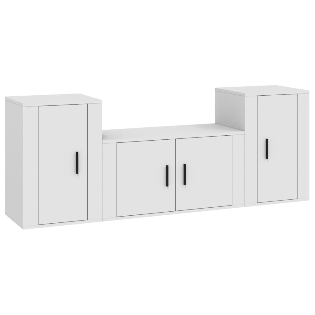 3-delige Tv-meubelset bewerkt hout wit