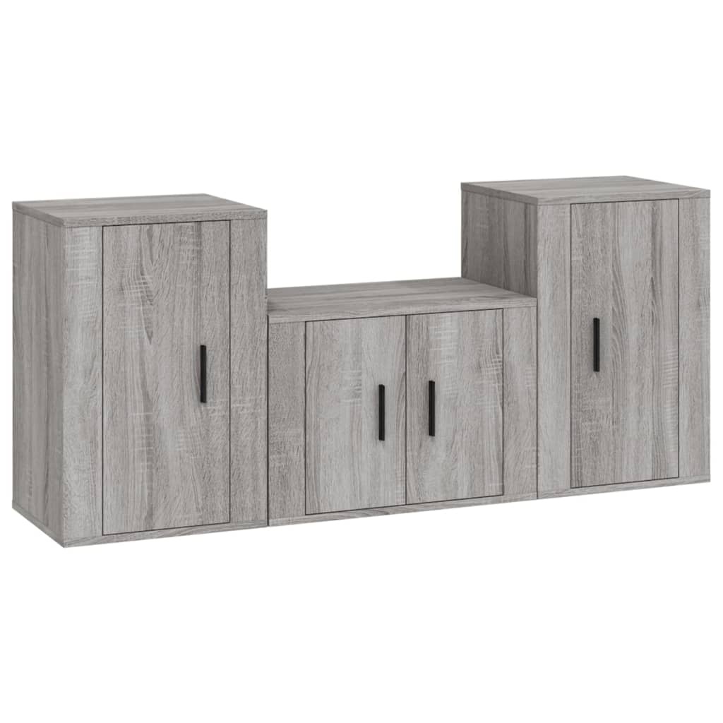3-delige Tv-meubelset bewerkt hout grijs sonoma eikenkleurig