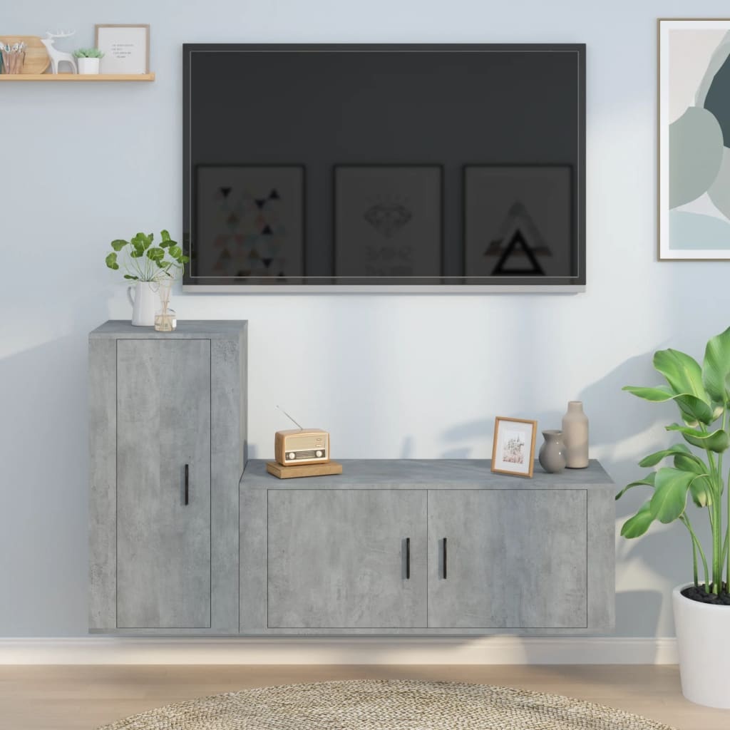 2-delige Tv-meubelset bewerkt hout betongrijs