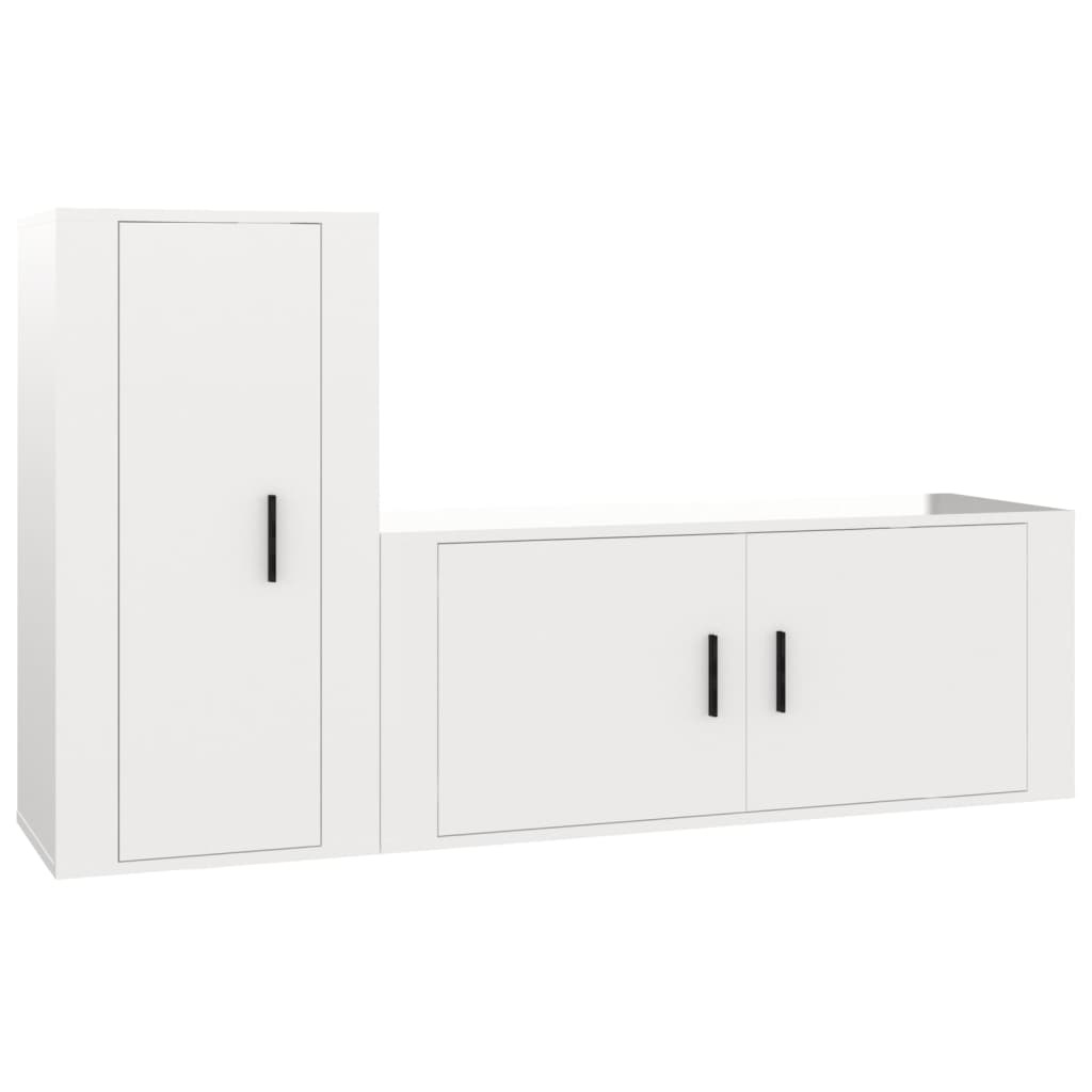2-delige Tv-meubelset bewerkt hout hoogglans wit