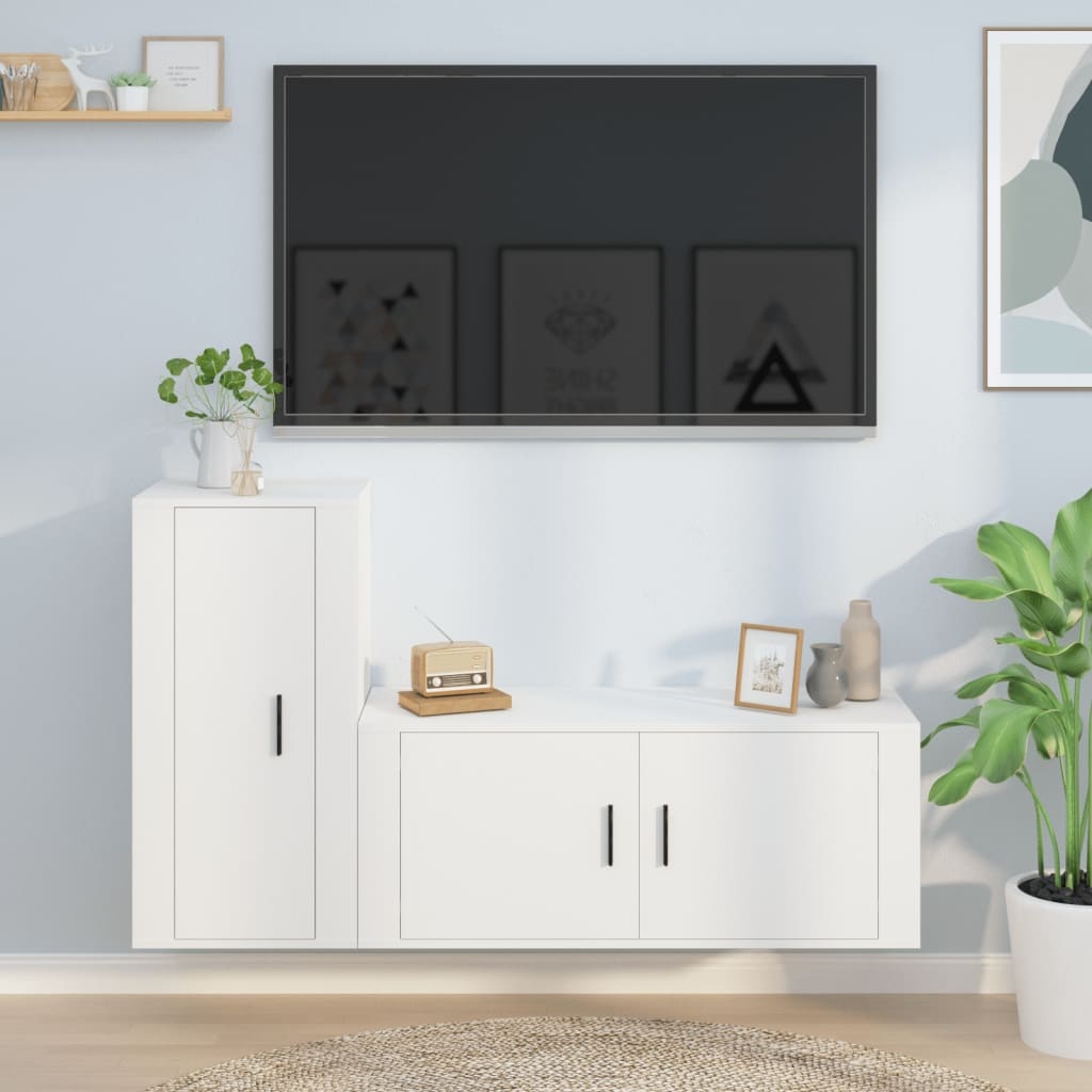 2-delige Tv-meubelset bewerkt hout wit