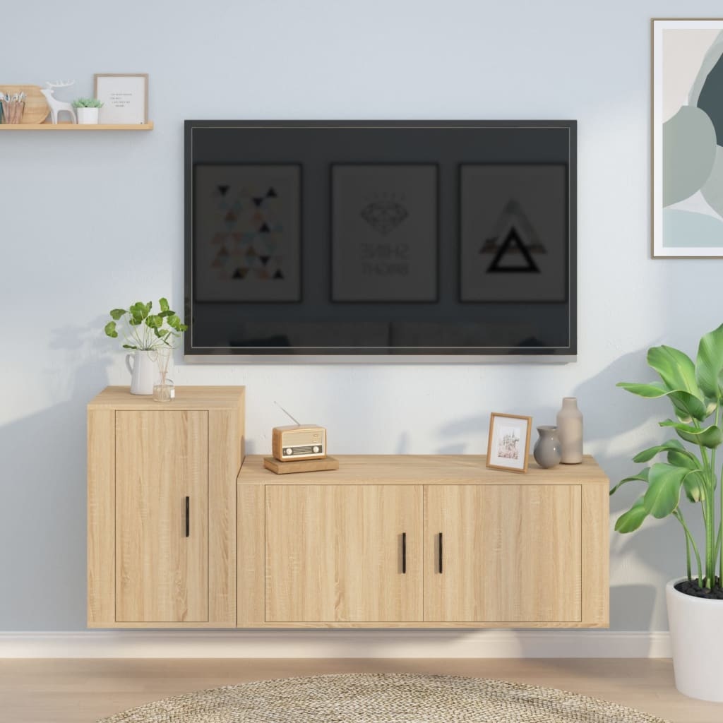 2-delige Tv-meubelset bewerkt hout sonoma eikenkleurig
