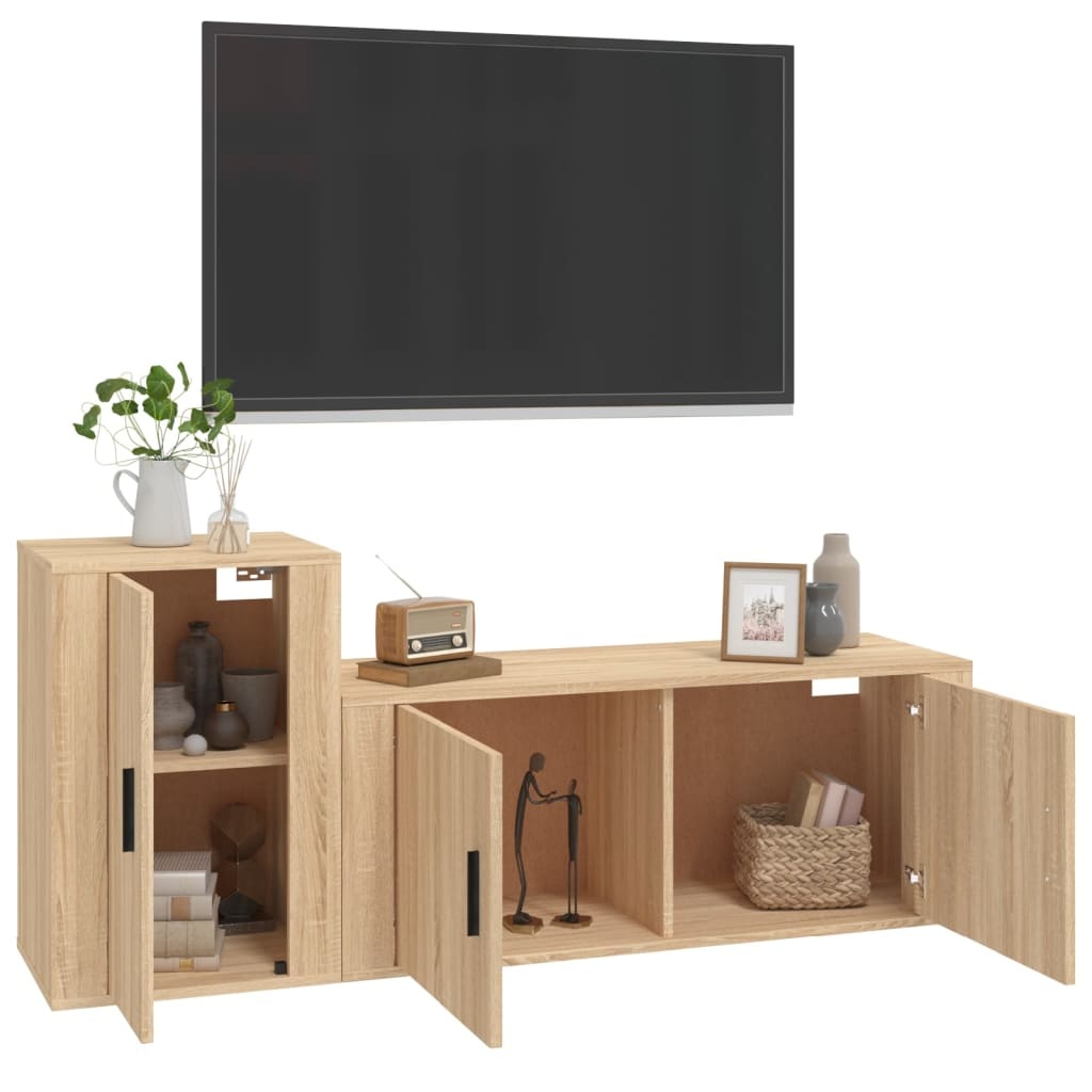 2-delige Tv-meubelset bewerkt hout sonoma eikenkleurig