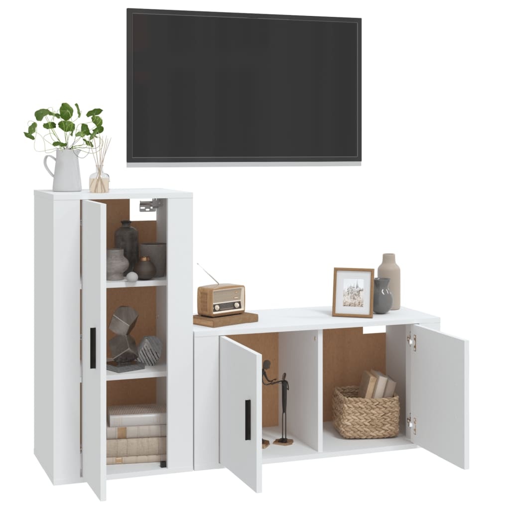 2-delige Tv-meubelset bewerkt hout wit