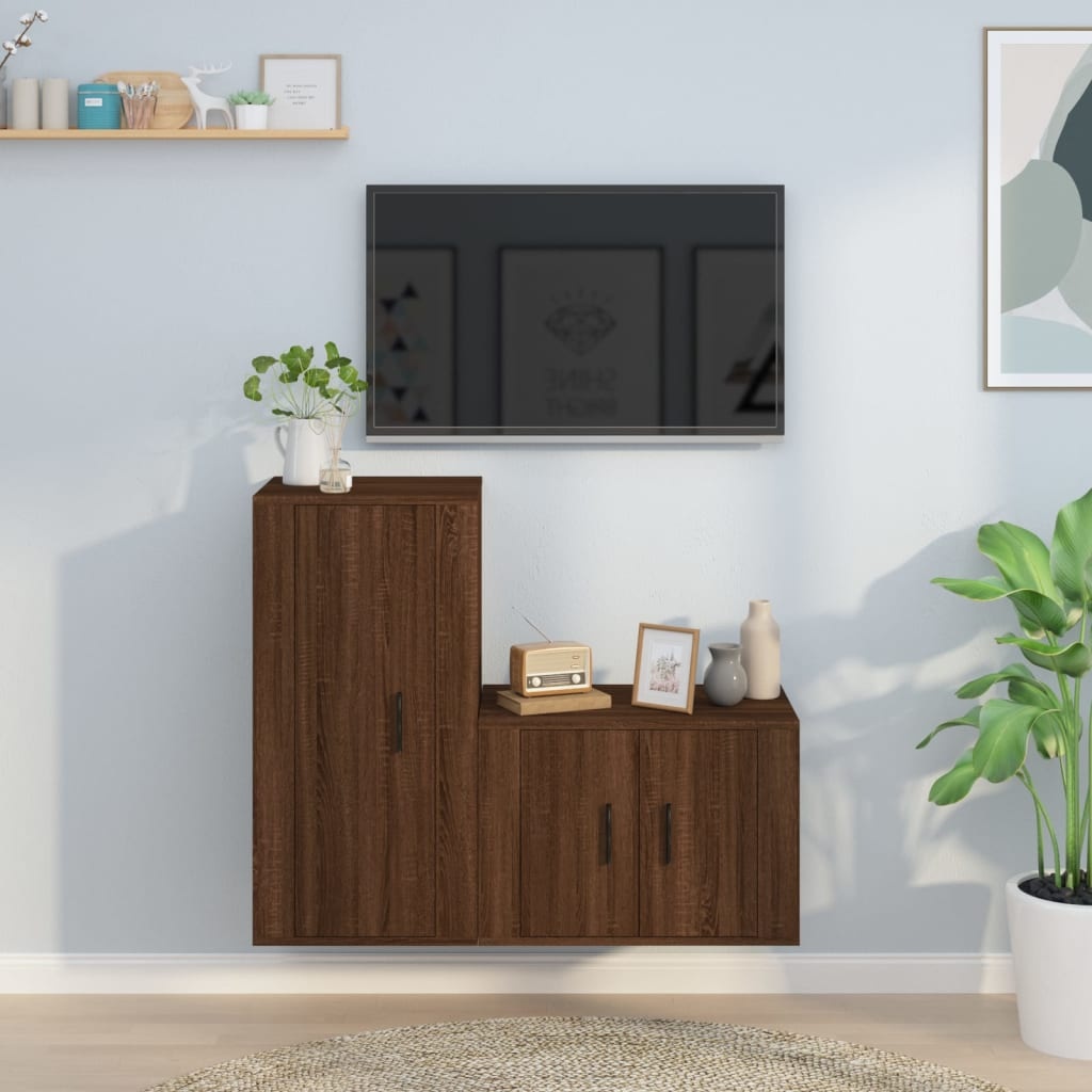 2-delige Tv-meubelset bewerkt hout bruineikenkleurig
