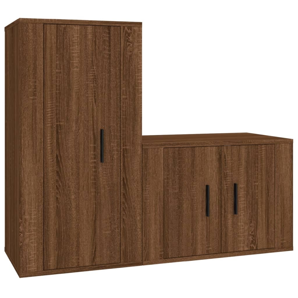2-delige Tv-meubelset bewerkt hout bruineikenkleurig
