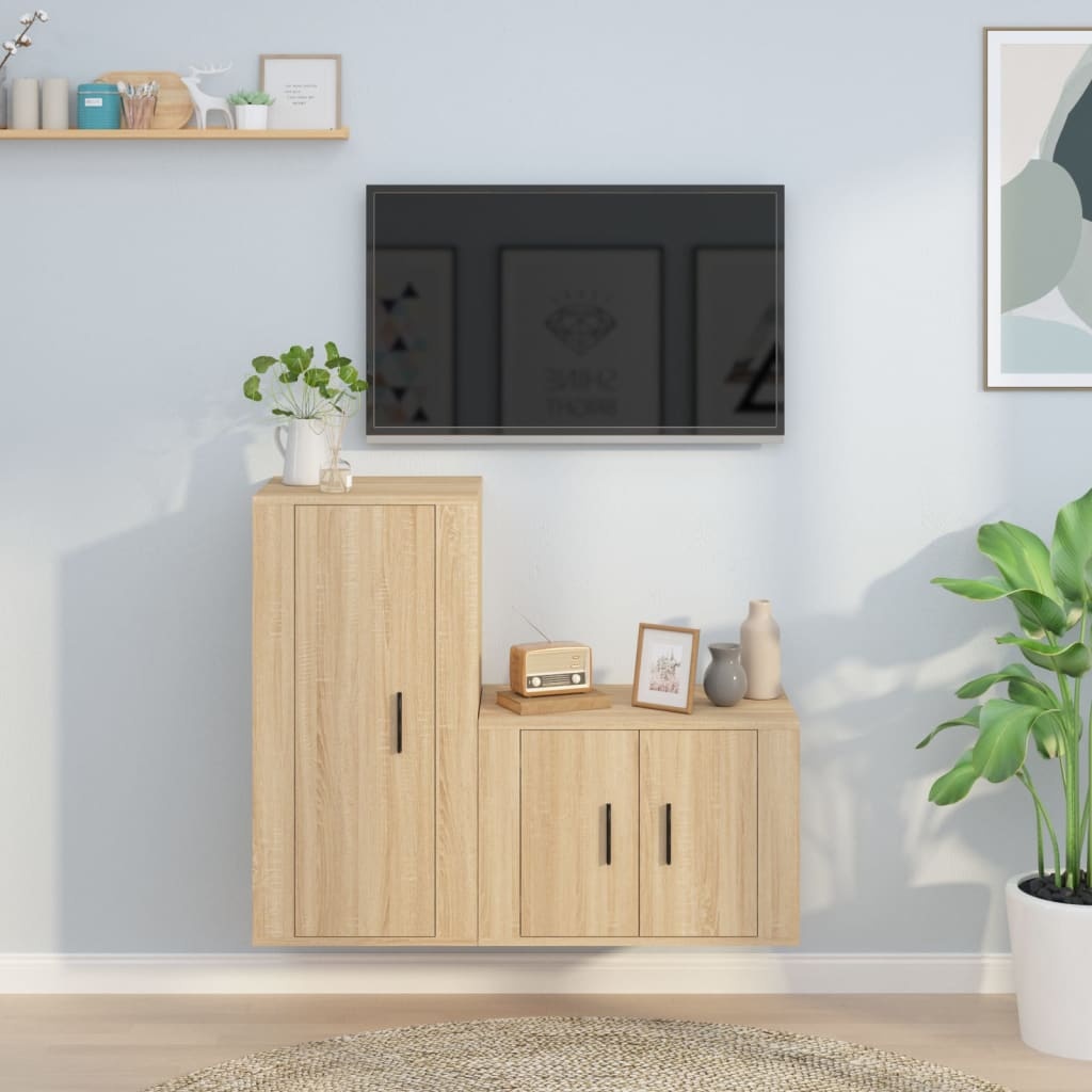 2-delige Tv-meubelset bewerkt hout sonoma eikenkleurig