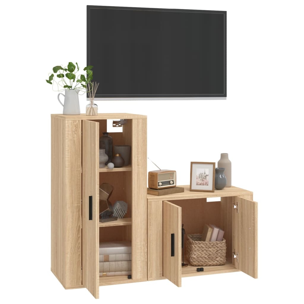 2-delige Tv-meubelset bewerkt hout sonoma eikenkleurig