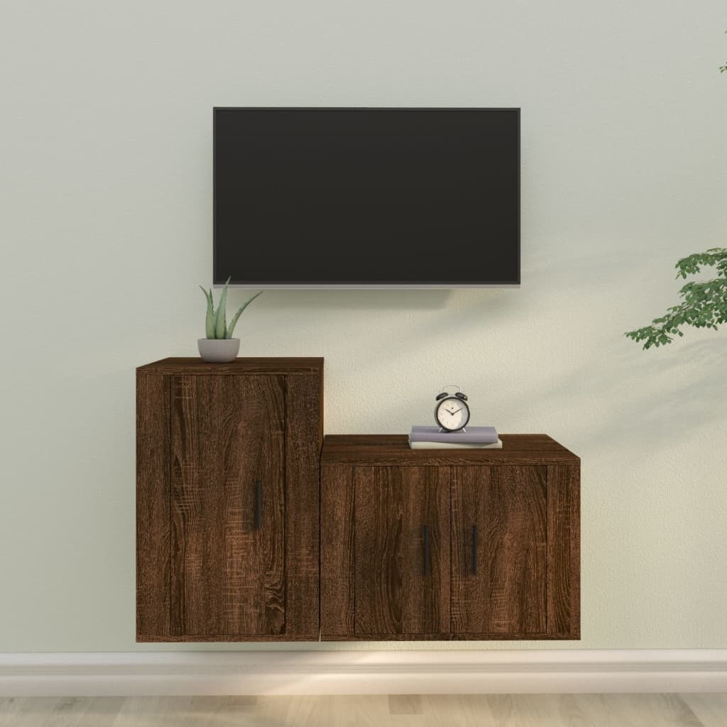 2-delige Tv-meubelset bewerkt hout bruineikenkleurig
