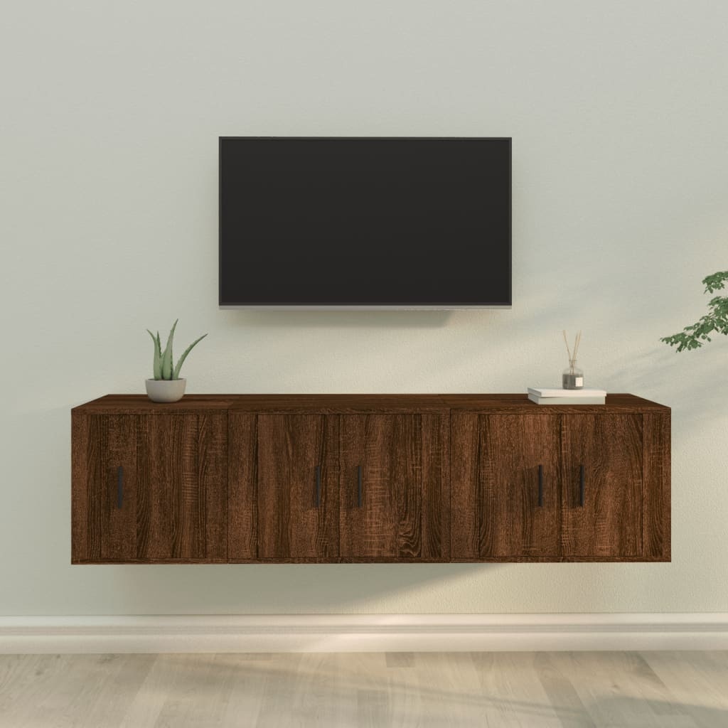 3-delige Tv-meubelset bewerkt hout bruineikenkleurig