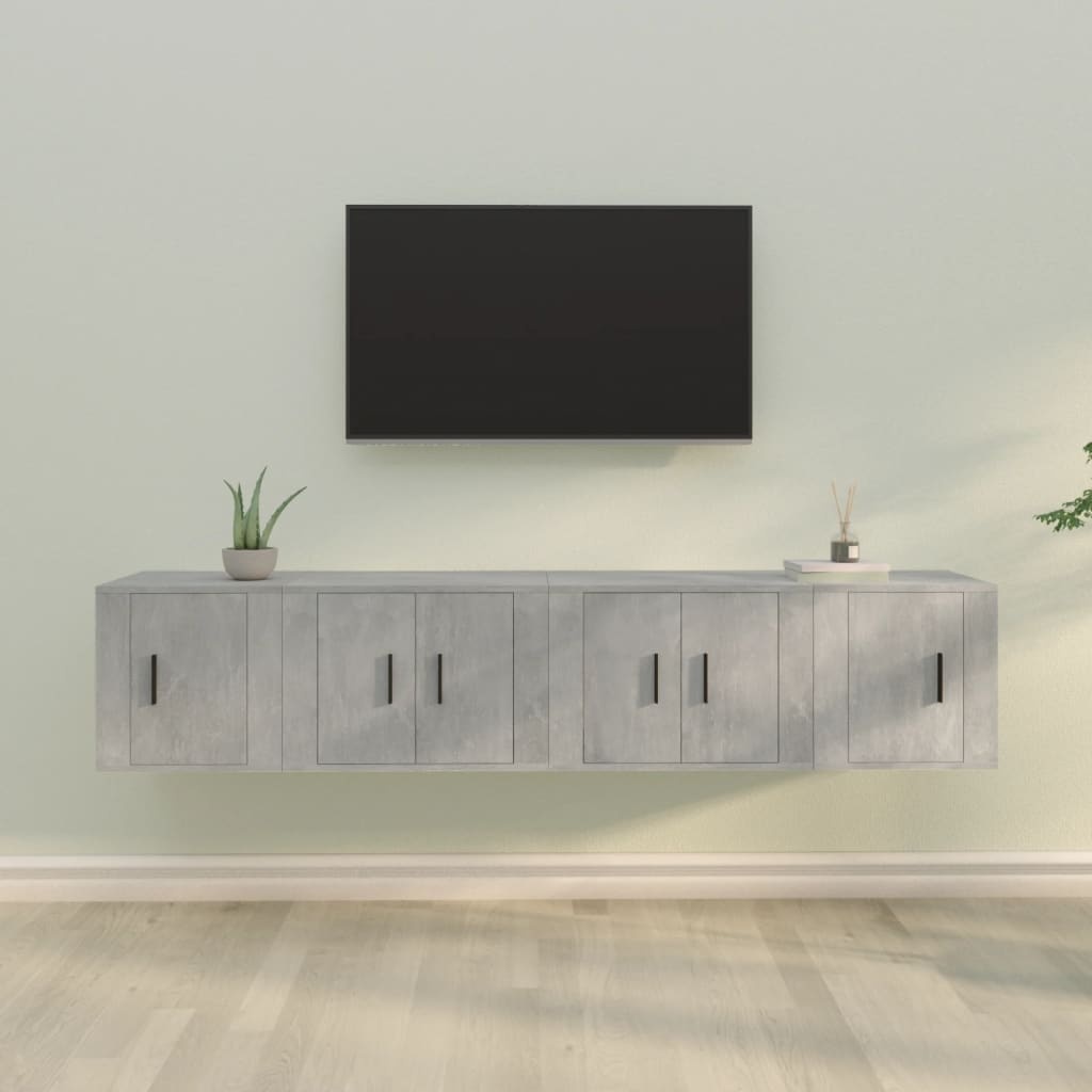 4-delige Tv-meubelset bewerkt hout betongrijs