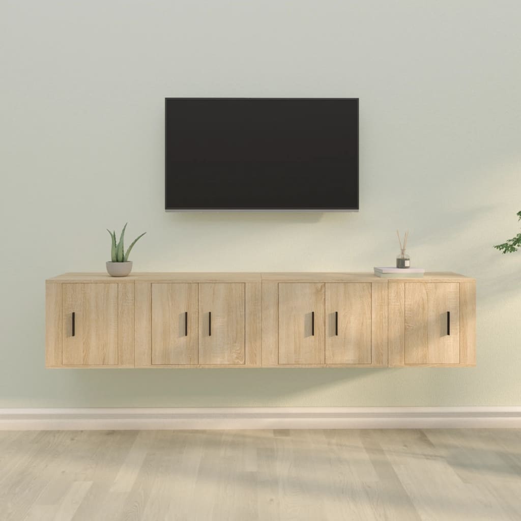 4-delige Tv-meubelset bewerkt hout sonoma eikenkleurig
