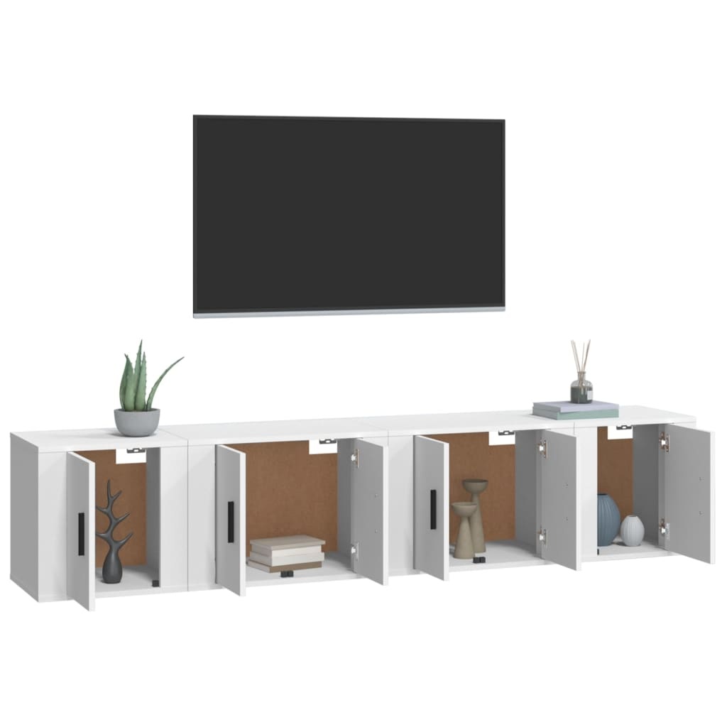 4-delige Tv-meubelset bewerkt hout wit