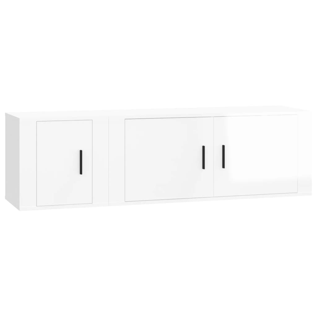 2-delige Tv-meubelset bewerkt hout hoogglans wit